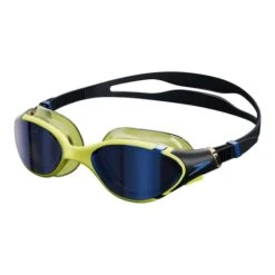 Speedo Biofuse 2.0 Swimming Goggles Black Greenish Yellow With Navy Blue Mirrored Lenses
