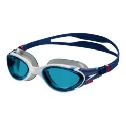 Speedo Biofuse 2.0 Swimming Goggles Navy Blue Red With Blue Clear Lenses