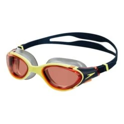 Speedo Biofuse 2.0 Swimming Goggles Black Yellow With Orange Clear Lenses