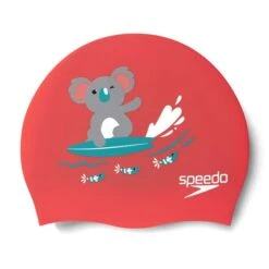 Speedo Printed Silicone Swimming Cap Red Dark Green Brown Children
