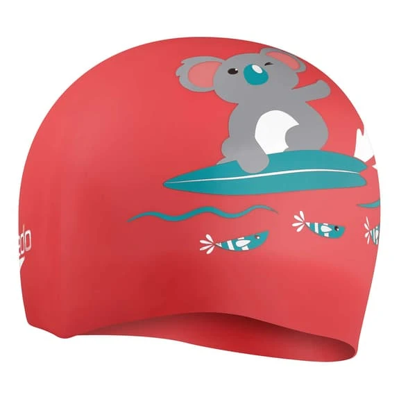 Speedo Printed Silicone Swimming Cap Red Dark Green Brown Children - Image 2
