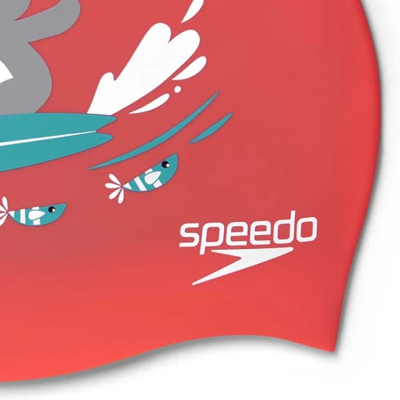 Speedo Printed Silicone Swimming Cap Red Dark Green Brown Children - Image 3