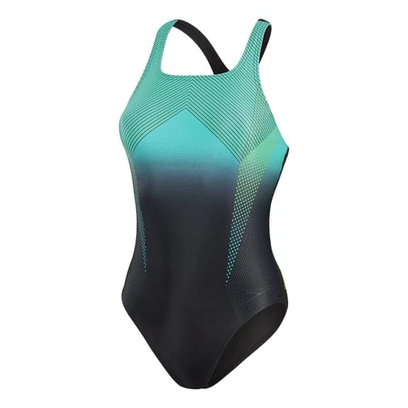 Speedo Digital Placement Medalist Swimsuit Black Turquoise Blue Women