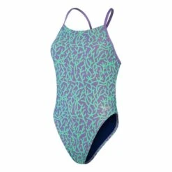 Speedo Allover Print Tie-Back Swimsuit Lilac Pastel Light Green Women