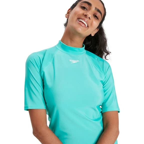 Speedo Rash Top Short Sleeve T-Shirt Blue Turquoise Women - Image 2