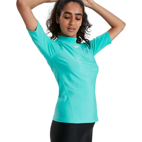 Speedo Rash Top Short Sleeve T-Shirt Blue Turquoise Women - Image 3