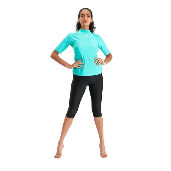 Speedo Rash Top Short Sleeve T-Shirt Blue Turquoise Women - Image 4