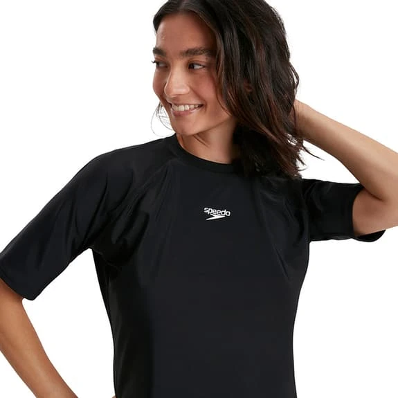 Speedo Swim Tee Short Sleeve T-Shirt Black White Women - Image 2