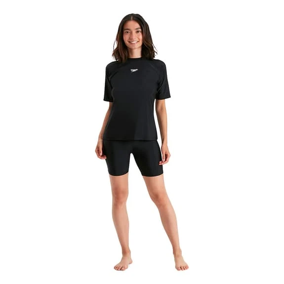 Speedo Swim Tee Short Sleeve T-Shirt Black White Women - Image 4
