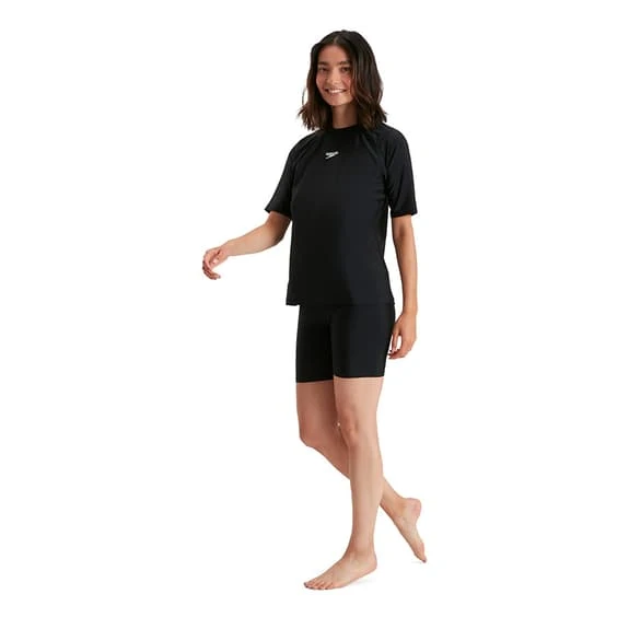 Speedo Swim Tee Short Sleeve T-Shirt Black White Women - Image 6