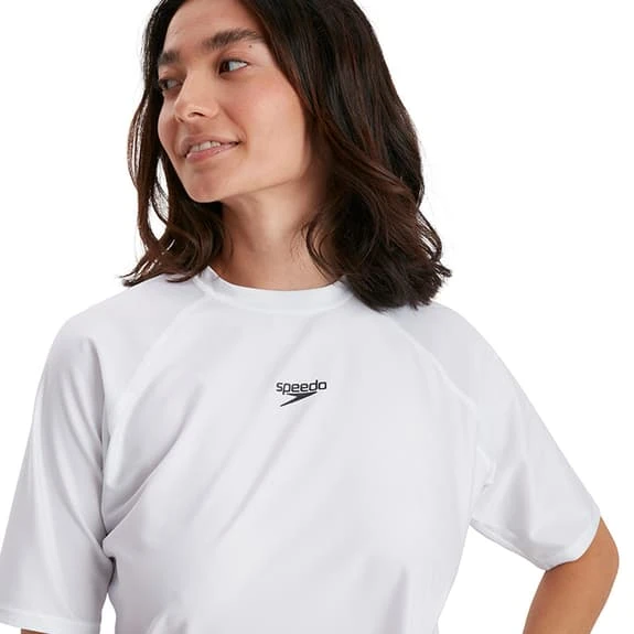 Speedo Swim Tee Short Sleeve T-Shirt White Black Women - Image 2