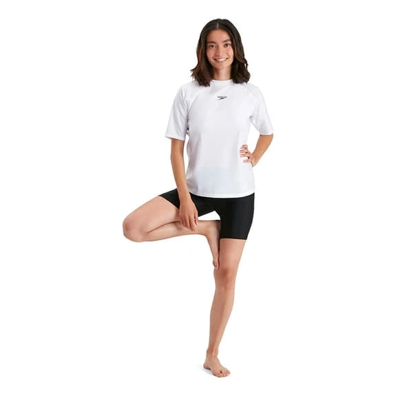 Speedo Swim Tee Short Sleeve T-Shirt White Black Women - Image 4