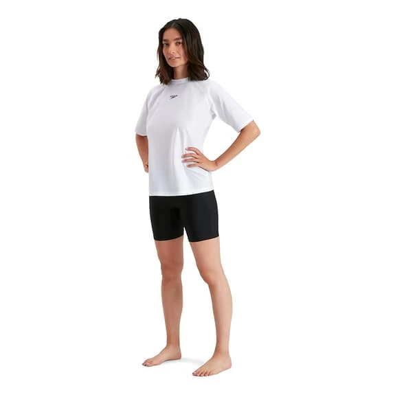 Speedo Swim Tee Short Sleeve T-Shirt White Black Women - Image 6