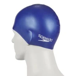 Swimming Cap Speedo Plain Moulded Silicone Junior Dark Blue