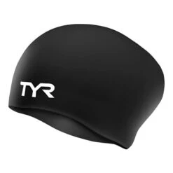 TYR Long Hair Wrinkle Free Swim Cap Black Kids