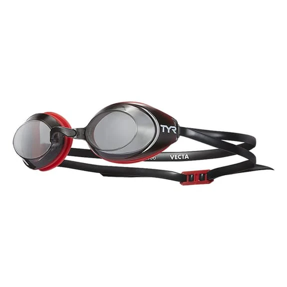TYR Vecta Racing Swim Goggles Red Black With Dark Black Lenses