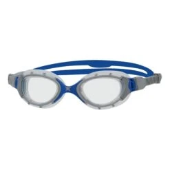 Zoggs Predator Flex Small Fit Swim Goggles Grey Blue With White Clear Lenses