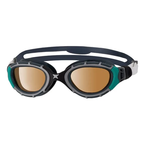 Zoggs Predator Flex Polarized Ultra Small Fit Swimming Goggles Dark Grey Green With Brown Polarised Lenses