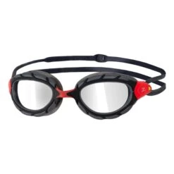 Zoggs Predator Titanium Regular Fit Swimming Goggles Black Red With Grey Mirrored Lenses