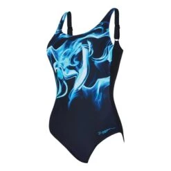 Zoggs Adjustable Scoopback Swimsuit Navy Blue Light Blue Women
