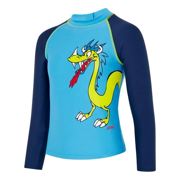 Zoggs Zip Dragons Long Sleeve Swim Shirt Blue Yellow Kids