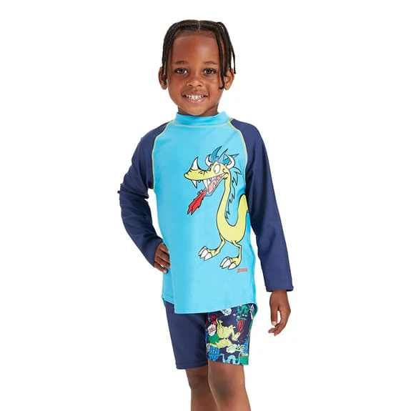 Zoggs Zip Dragons Long Sleeve Swim Shirt Blue Yellow Kids - Image 3