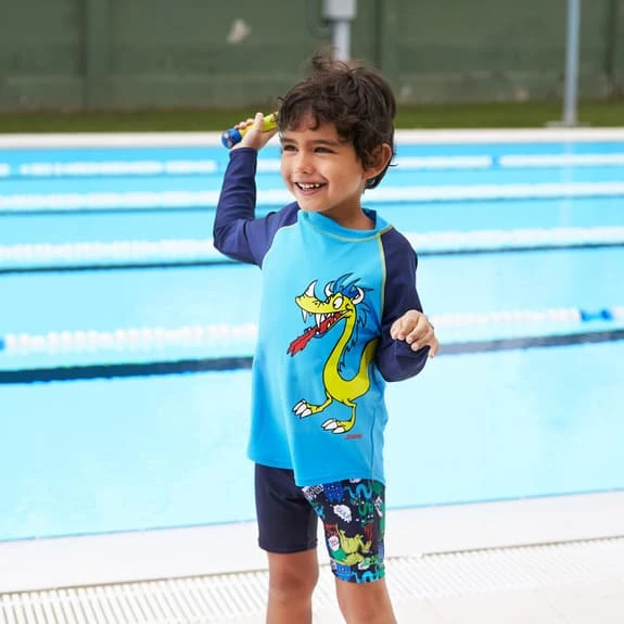 Zoggs Zip Dragons Long Sleeve Swim Shirt Blue Yellow Kids - Image 5